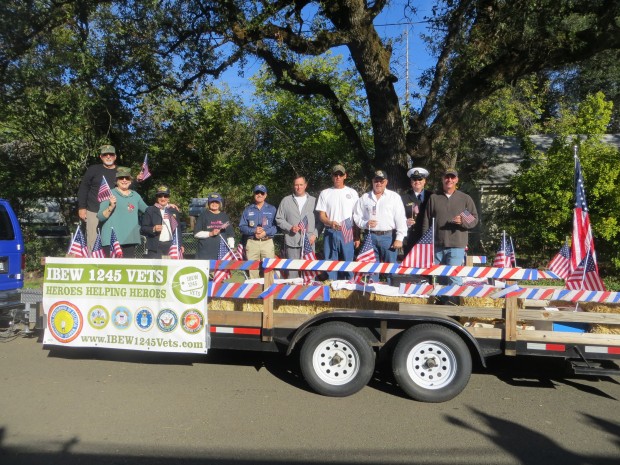 The IBEW vets and honored guests on board the float in Shasta Lake