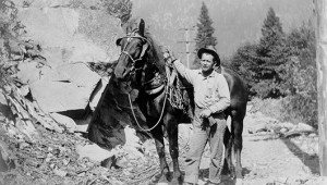 Horses and mules were indispensable to early linemen working in the Sierras. This lineman probably worked for Great Western Power. IBEW 1245 Archive