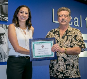 President Art Freitas (right) presented Aileen DeVelbiss with the Stalcup Scholarship