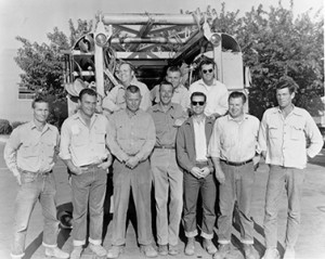 Slim Ambrose, middle, with his SMUD crew in the 1950s. IBEW 1245 Archive