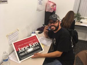 Arnaldo Lizarraga making calls for State Senate candidate Jane Kim
