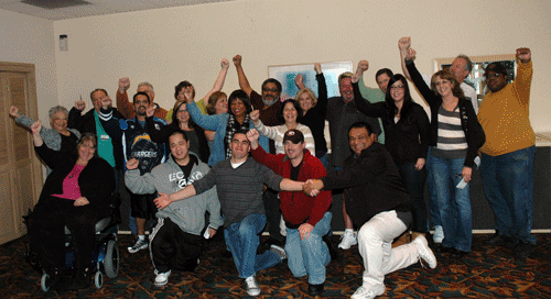 Clerical stewards get rowdy during afternoon Clerical caucus at PG&E stewards conference.