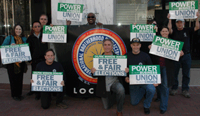 Calpine workers and IBEW supporters take a moment to celebrate just before delivering petition to the National Labor Relations Board in San Francisco. More photos below.