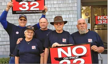 “No on 32” campaigners in the North Bay on Saturday, Oct. 6, were, from left: LeAnne Chant, John Mummert, Ken Rawles, and Dennis DelGrande. JV Macor is in back.