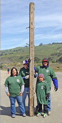 The Sonoma Coast crew hauled out a 12 foot Penta-treated cross arm complete with lead-topped steel pins.