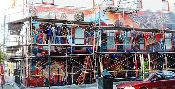  The mural under restoration at 24th Street and Florida in San Francisco.
