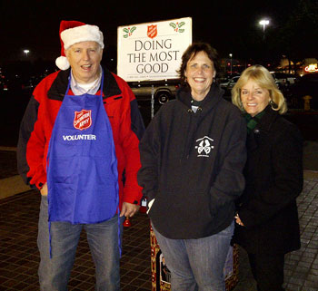 Ringing the bells for the Salvation Army were, from left, Fred Payton, Karri Daves, and Rhonda Newman.