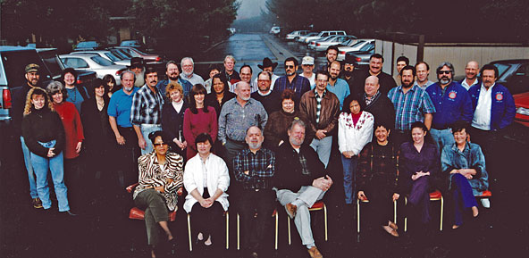 The IBEW 1245 staff gathered in the parking lot of the 30 Citrus Circle headquarters for this staff photo around 1994. Nine people in this photo, as well as the photographer, are still on the union’s staff. 