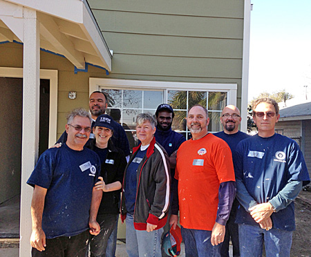 IBEW members and family working on the Habitat for Humanity project were Jose Artiga, IBEW 1245 Organizer Eileen Purcell, Business Rep Anthony Brown, Cassandra Whitcomb, Anthony Seamster, Business Reps Lou Mennel abd Bryan Carroll, and Ray Capel. 