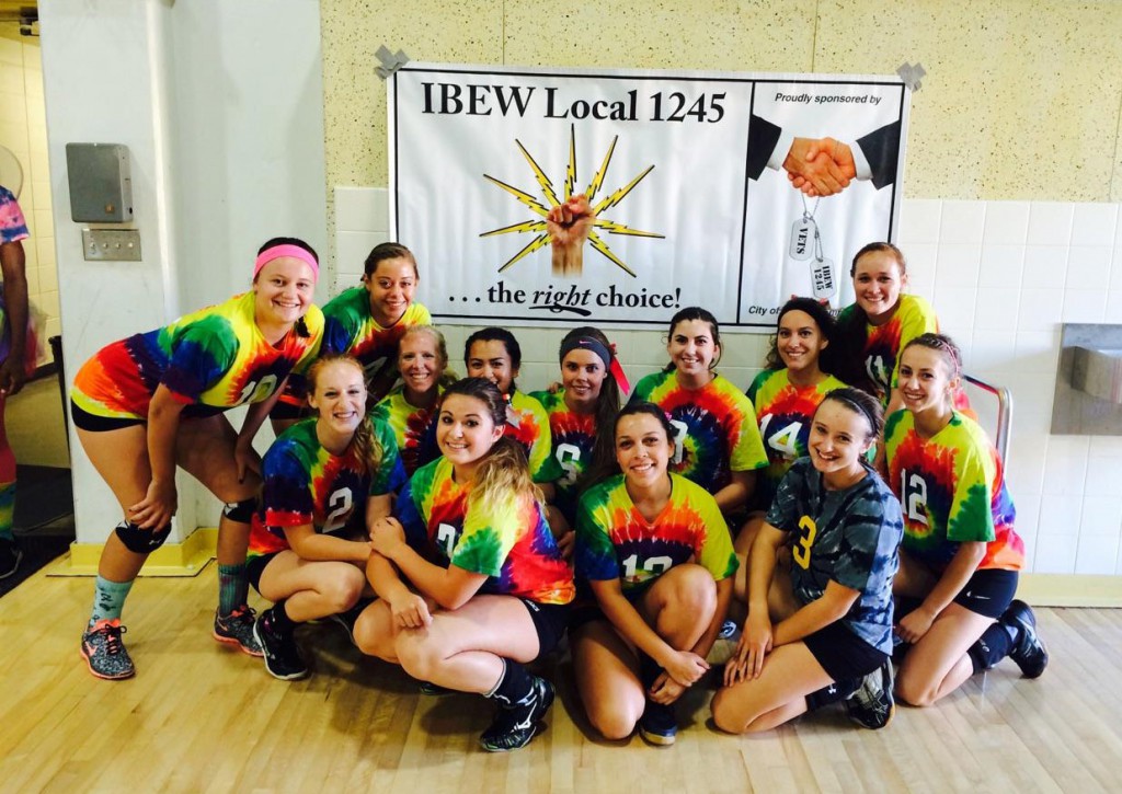 The Cabrillo High team at the Tie Dye Volleyball game. The event was organized by Fallon Wynne (far left, in the pink headband) the daughter of IBEW 1245 member Shawn and Angela Wynne.