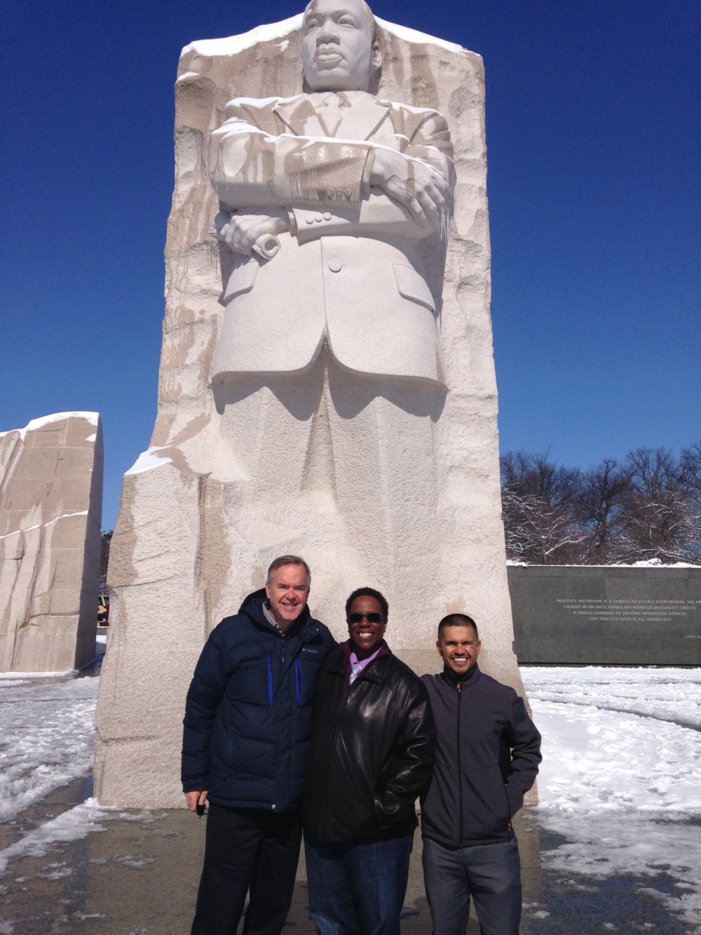 Fred Ross, Pam Pendletom and Rodrigo Flores at the MLK Memorial