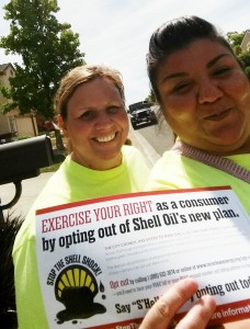 Nilda Garcia and Sandi Busse found these "S'hell No!" flyers to be an effective way to spread their message