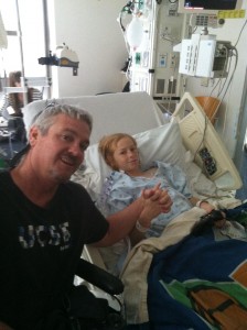 Patrick Whitham and his son Jake post-op