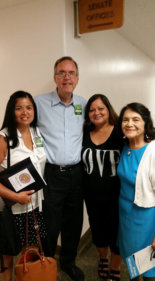 Former IBEW 1245 Organizer and current IBEW IO Assistant to the Int'l President for Membership Development Jammi Ouellette, IBEW 1245 Organizer Fred Ross Jr., with Yolanda Chacon and Dolores Huerta.