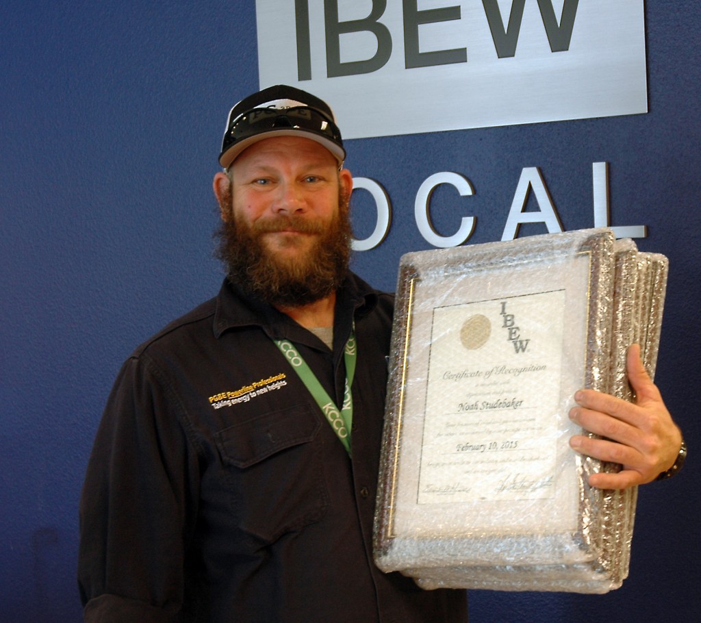 Kurt Kidwell accepting the Life-Saving Award on behalf of the PG&E crew that rescued a choking baby earlier this year