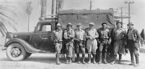 L. L. Mitchell, third from left, on a line crew in Modesto, Calif. in the late 1930s. IBEW 1245 Archive