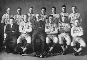 Utilities used “employee associations” in the 1920s and 1930s to divert interest from union organizing. PG&E’s employee association sponsored the baseball team shown here. Pacific Gas & Electric
