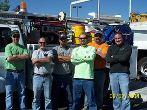 Among the many IBEW 1245 members who fought privatization of Truckee Meadows Water Authority were, from left, Tim Flanagan, Chip Chadwick, Chris Hires, Jackson Bergland, Jon Rouse and Travis Bunkowski. IBEW 1245 Archive