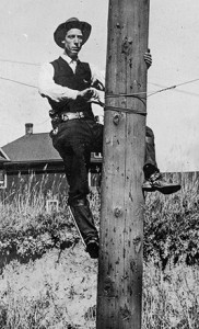 William S. Junkin working as a lineman in Oregon in the early 1900s, prior to leading the 1913 strike at PG&E. Oregon Historical Society