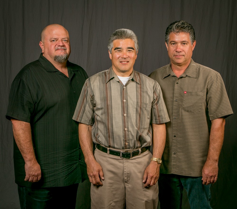 Senior Assistant Business Manager Bob Dean with 30 year members Anthony Sakamoto and Sidney Lemay 