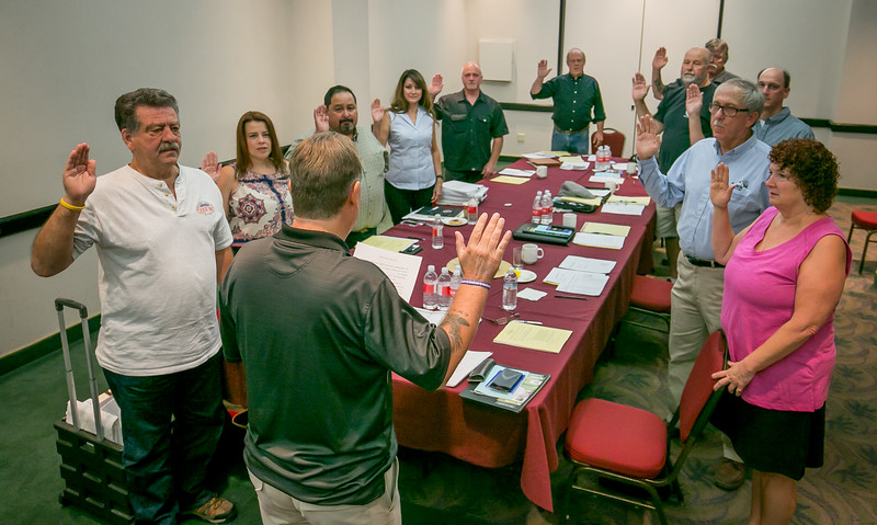 The newly elected IBEW 1245 Executive Board was sworn in by IBEW International Rep Charlie Randall at the Grand Sierra Resort in Reno, NV on July 22nd, 2016.