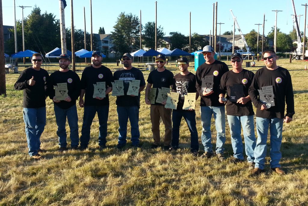 The teams from IBEW 125 show off their trophies at the NW Lineman's Rodeo