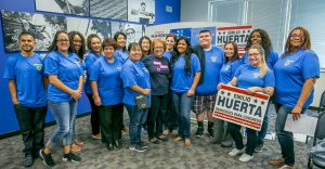 Maria Elena Durazo center, in dark shirt) with a group of Organizing Stewards from the Fresno area