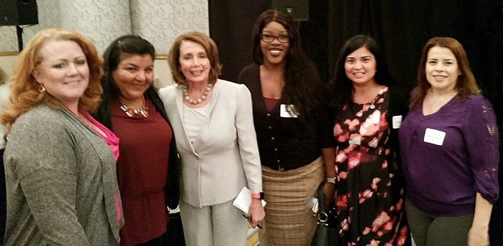From left: Kristen Rasmussen, Nilda Garcia, Congresswoman Nancy Pelosi, Q Davis, Jammi Juarez and Rachel Ramirez-Hill