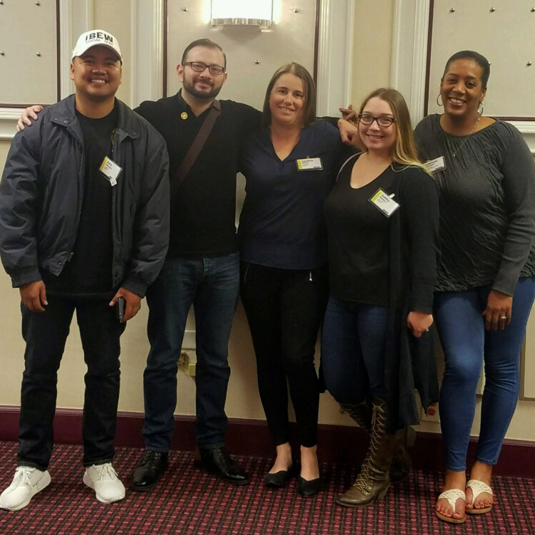 The Local 1245 delegation, from left: Alvin Dayoan, Rick Thompson, Candice Brace, Ashley Nelson, and Charlotte Stevens