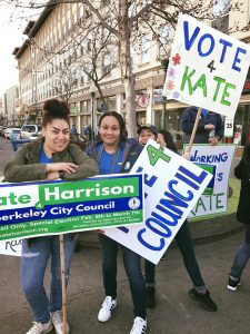 The team drummed up support for Harrison at a rally in downtown Berkeley