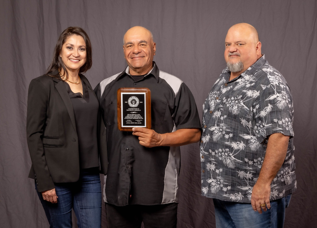 40 year member Raymond Arreola (center) with President Cecelia De La Torre and Business Manager Bob Dean. 