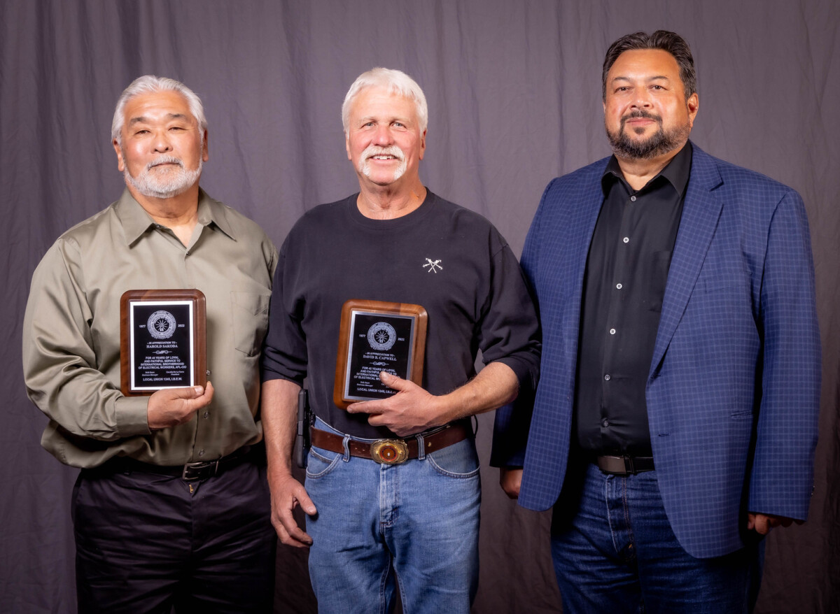 45 year members, from left: Harold Sakoda and David Capwell, with Assistant Business Manager Mike Adayan. 