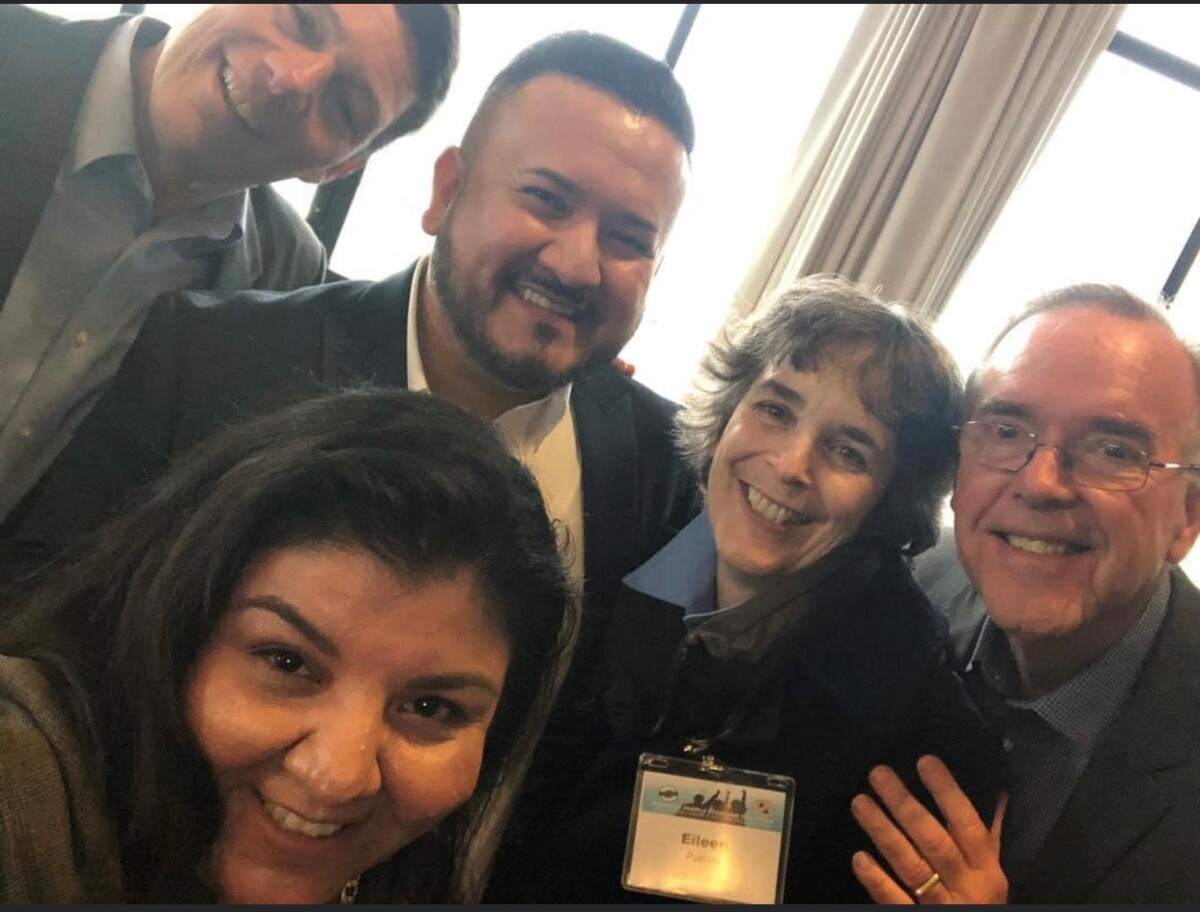 Assistant Business Managers Hunter Stern (back left), ABM/Organizer Rene Cruz Martinez with Sr Advisor/Organizer Eileen Purcell, Organizer Fred Ross Jr, and Nilda Holguin (front).