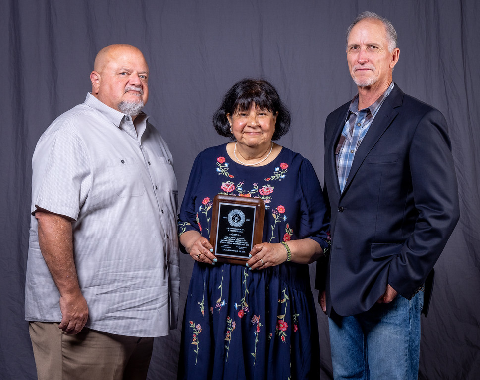 45 year member Esther Ruiz (center) with Business Manager Bob Dean and Business Rep Mark Rolow