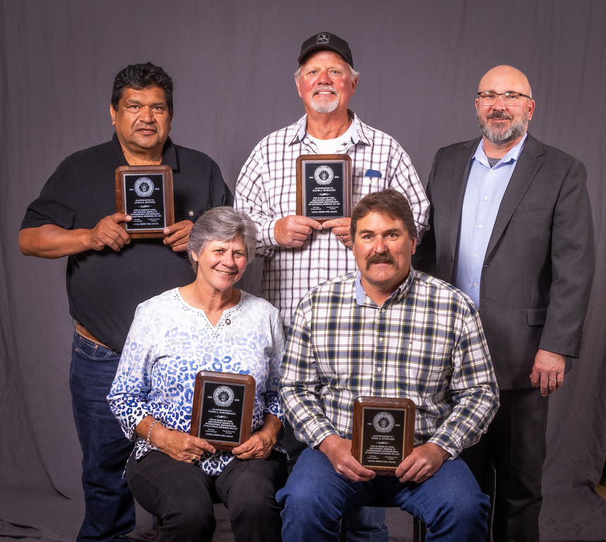 40 Year members: l-r; back row;  Avens Hunter, David Worstein and Senior Assistant Business Manager Bryan Carroll. Front Row; Terri Eisenbraun and Greg Steward. 