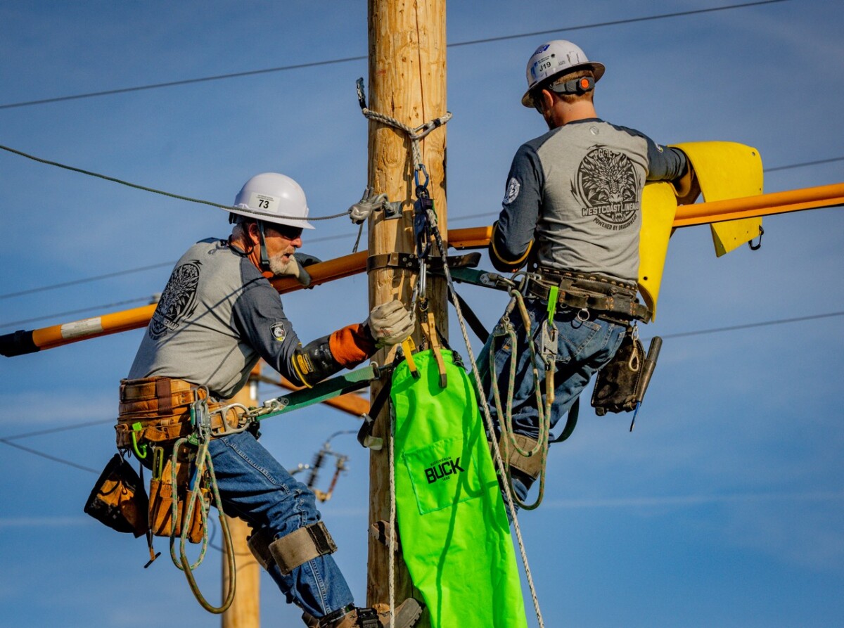 Father and son team 73 from PG&;E. The International Lineman’s Rodeo in Bonner Springs, Kansas on October 19, 2024.