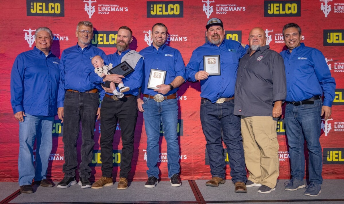 3rd place Journeyman Team from an Investor Owned Utility, the PG&E team of JP Richard, Anthony Albright and Adam Beene. The International Lineman’s Rodeo awards ceremony in Overland Park, Kansas on October 19, 2024.