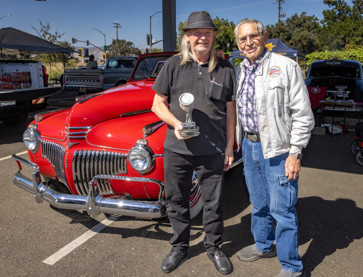 Don Highley, winner of Best in Show award, with the car's previous owner Don McKimmy. The IBEW 1245 Car Show at the PG&E Gas Safety Academy in Winters, Calif. on October 5, 2024.