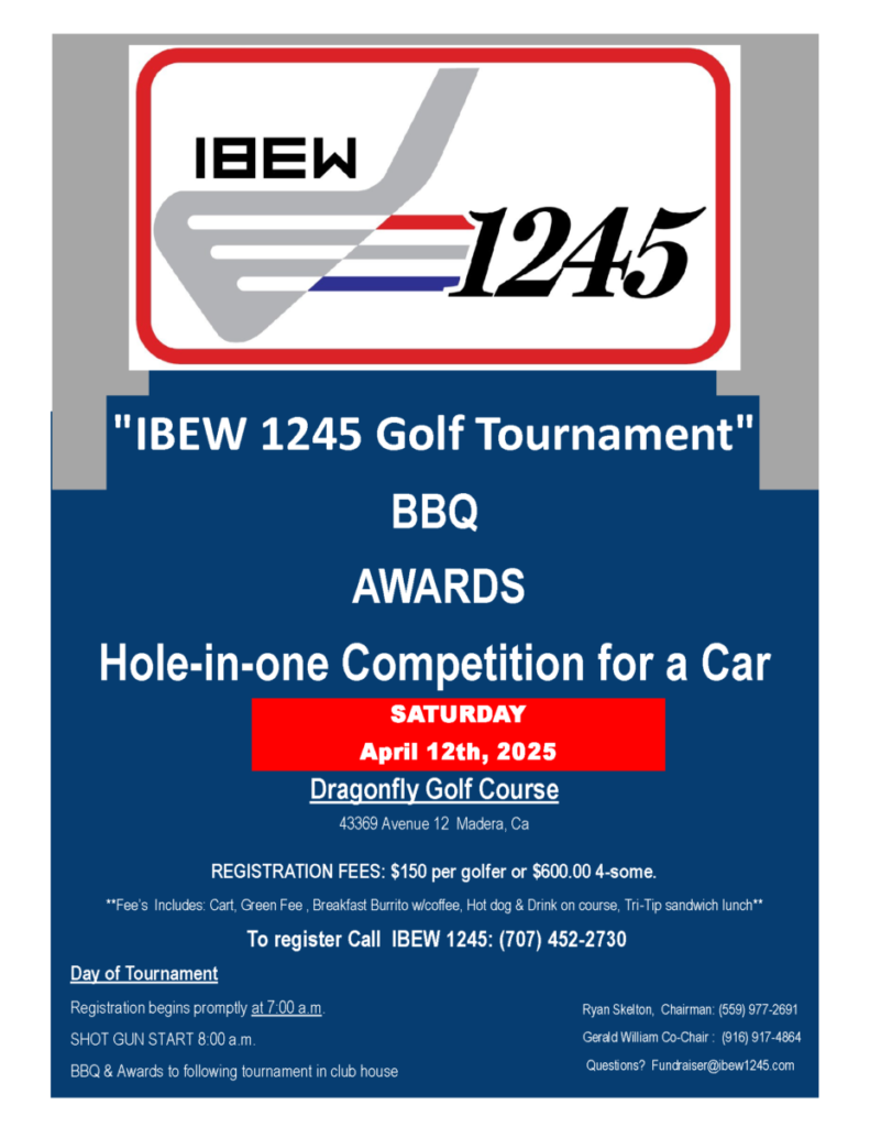 IBEW 1245’s South Valley Open “SVO” golf tournament is April 12, 2025