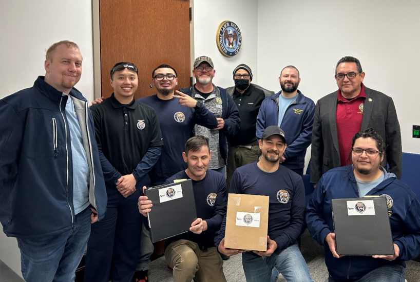 Siemens Workers, IBEW 1245 Organizer Rick Thompson & IBB 549 Organizer Pablo Barrera hand deliver authorization cards to NLRB in San Francisco.