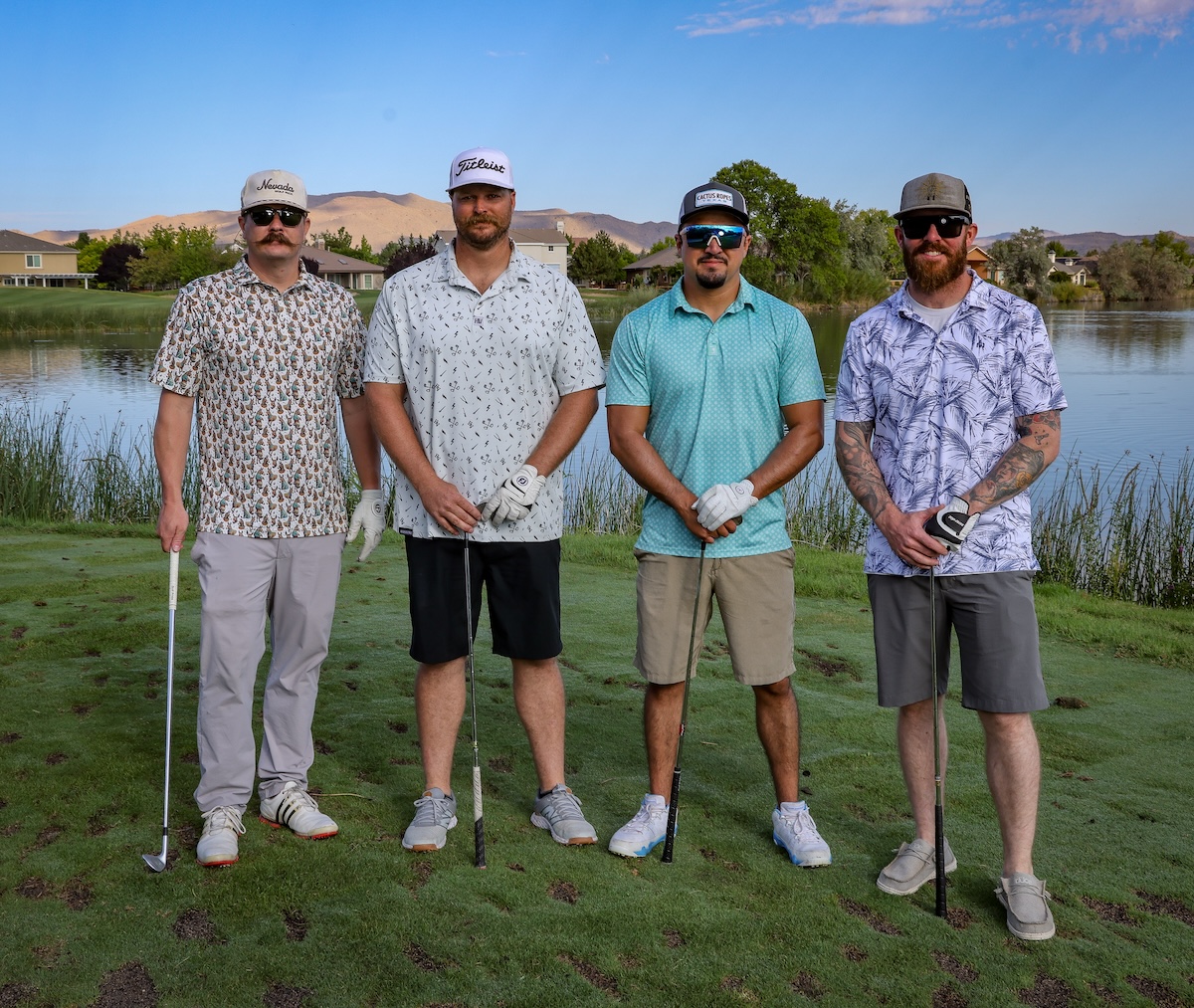Left to right; Brandon McCain, Kyle Baker, Saul Perez and Grant McGinnis.  BEW Local 1245 Nevada Golf Tournament the Red Hawk in. Sparks, Nevada on July 23, 2025.